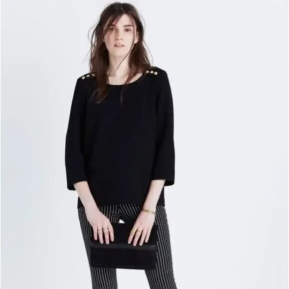 MADEWELL et SEZANE Colette Blouse Gold Buttons Black Top Shirt - Picture 1 of 11